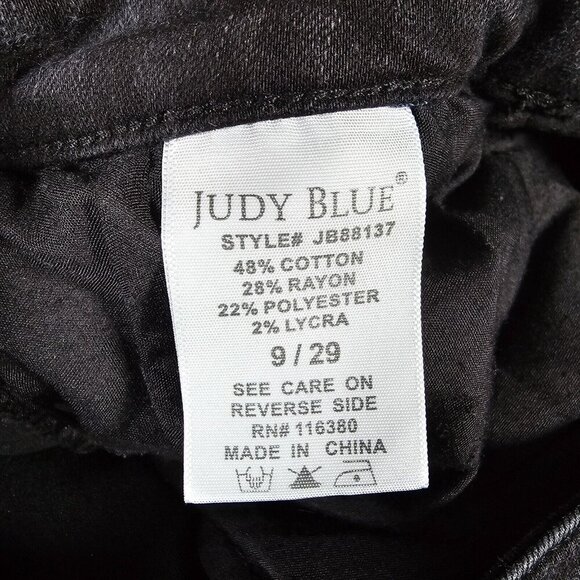 Judy Blue Jeans Womens 9/29 Black Slim Straight Raw Hem Stretch Distressed - Picture 5 of 13